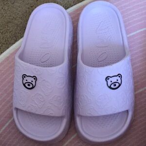 Cute Bear Embossed Lavender Slides